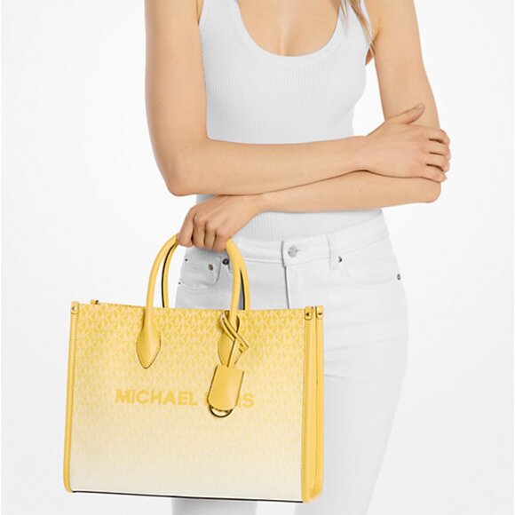 New Michael Kors Mirella Medium Ombré Logo Tote Bag Daisy Yellow - Picture 2 of 3